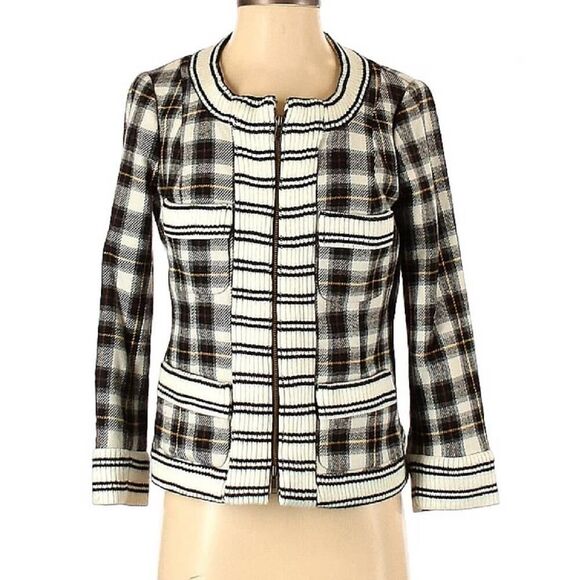 Anthropologie Plenty by Tracy Reese Plaid Wool blend zip blazer jacket size 4 - Picture 10 of 10